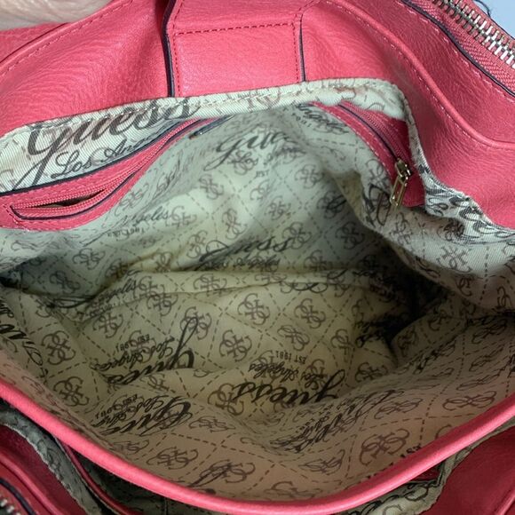 Guess Rose Pink White Panel Satchel Tote Handbag - Picture 9 of 16